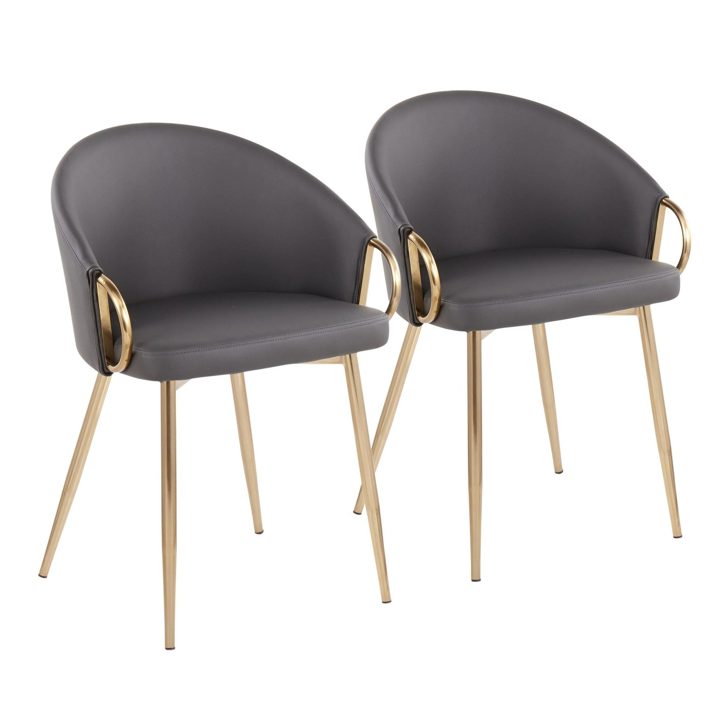 Claire Contemporary/Glam Chair in Gold Metal and Black Faux Leather