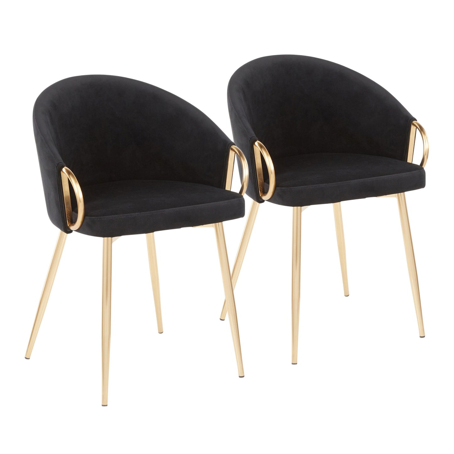 Claire Contemporary/Glam Chair in Gold Metal and Black Faux Leather
