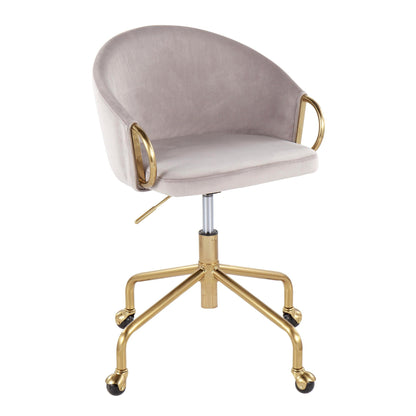 Claire Contemporary/Glam Task Chair in Gold Metal and Black Velvet