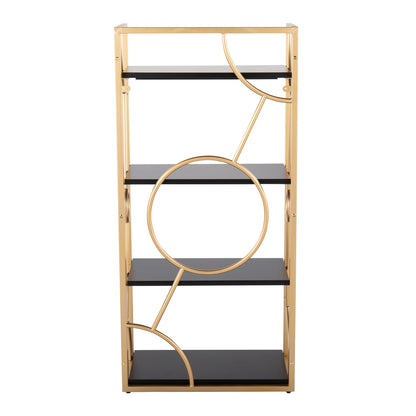 Constellation Contemporary Bookcase in Gold Metal and Black Wood