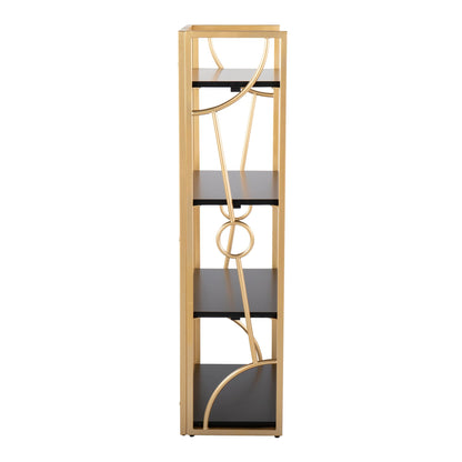 Constellation Contemporary Bookcase in Gold Metal and Black Wood