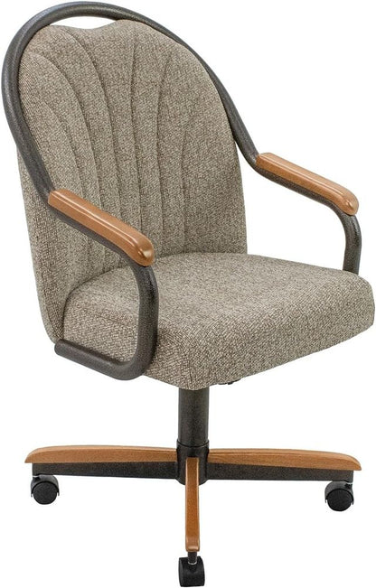 Chromcraft Douglas D7775 Casual Dining Chair Caster Swivel Tilt Fabric Dinning Chair in Chestnut Wood and Texture Bronze Metal Finish