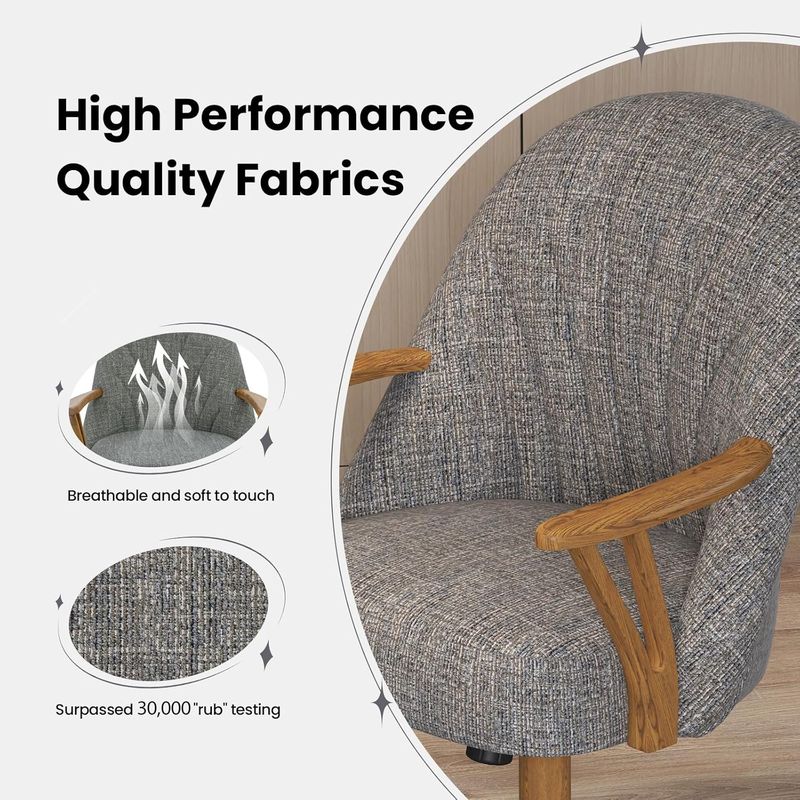Chromcraft ZIP Ship CM127 Casual Dining Chair Caster Swivel Tilt Fabric Dinning Chair in Chestnut Finish