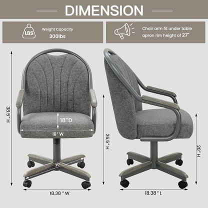 Chromcraft Douglas D7775 Casual Dining Chair Caster Swivel Tilt Fabric Dinning Chair in Seagray Wood and Gray Metal Finish