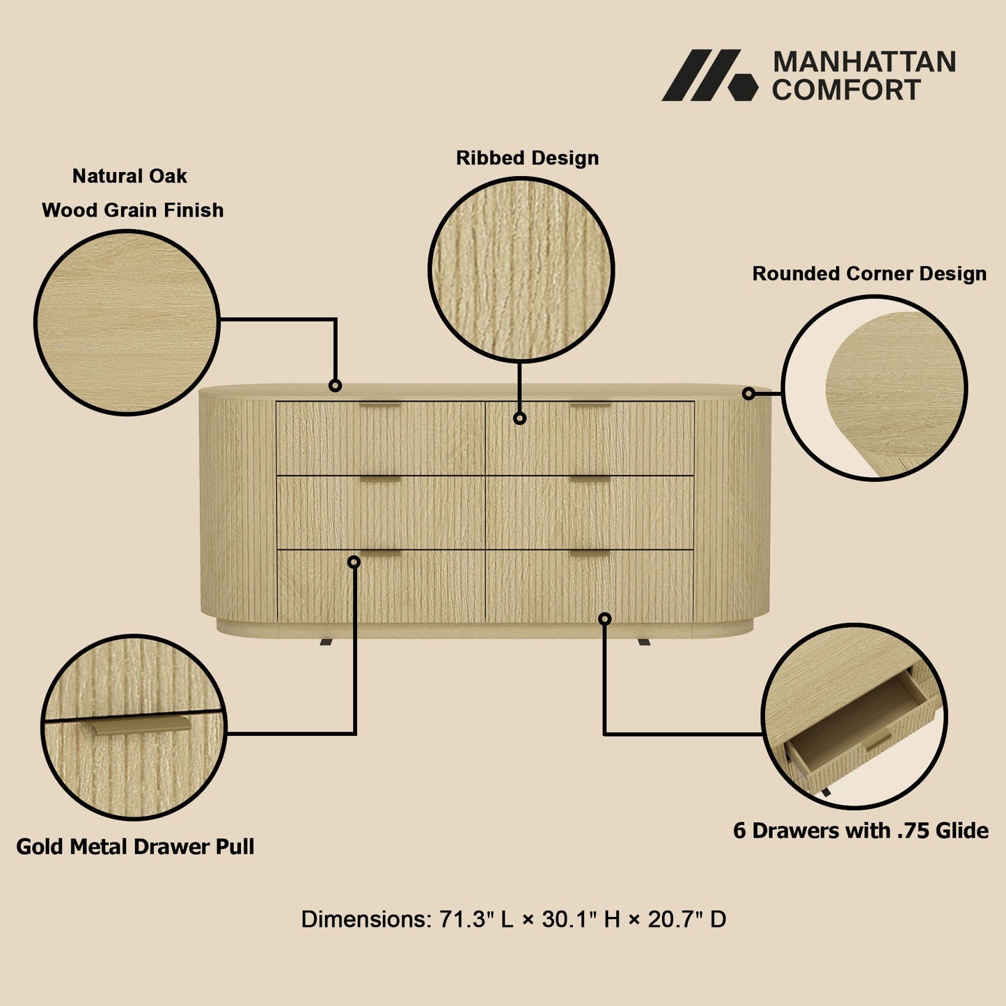 Manhattan Comfort Olivia 60" Double Dresser