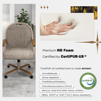Chromcraft Douglas D7775 Casual Dining Chair Caster Swivel Tilt Fabric Dinning Chair in Walnut Wood and Texture Bronze Metal Finish