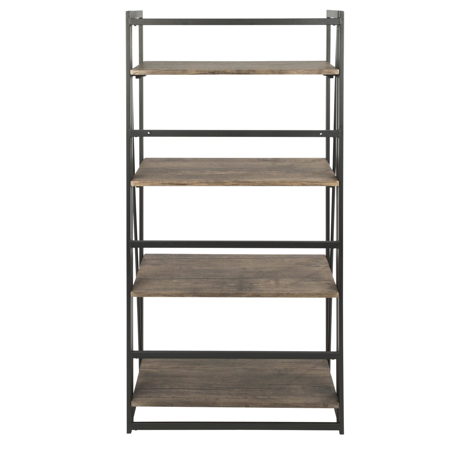 Dakota Industrial Bookcase in Black Metal and Wood