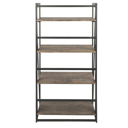 Dakota Industrial Bookcase in Black Metal and Wood