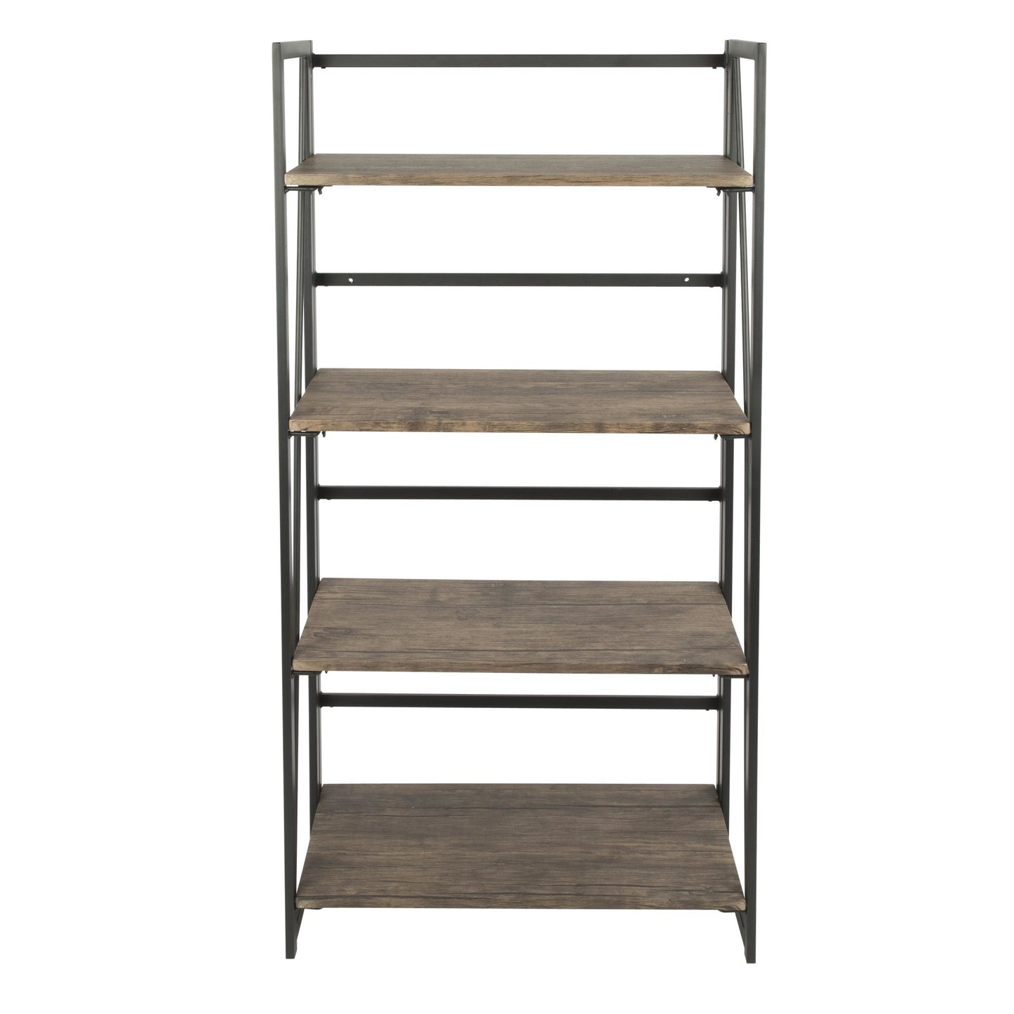 Dakota Industrial Bookcase in Black Metal and Wood