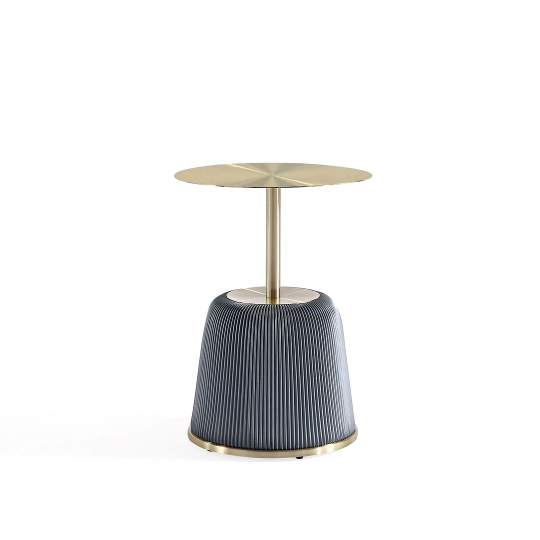 Manhattan Comfort Modern Anderson End Table 1.0 Upholstered in Cream Leatherette with Gold Tabletop