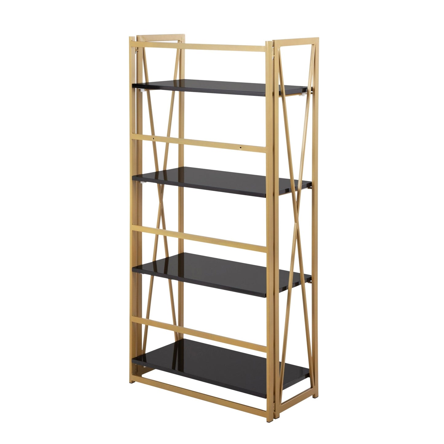 Folia Contemporary Bookcase in Gold Metal, Black and White Wood