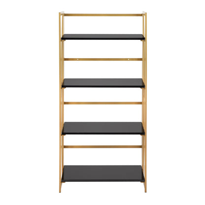 Folia Contemporary Bookcase in Gold Metal, Black and White Wood