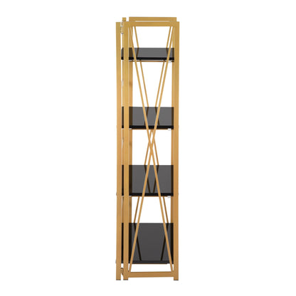 Folia Contemporary Bookcase in Gold Metal, Black and White Wood