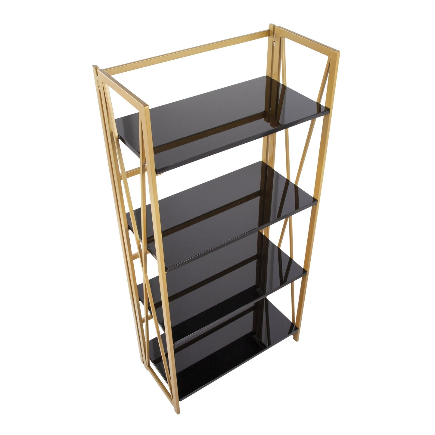 Folia Contemporary Bookcase in Gold Metal, Black and White Wood