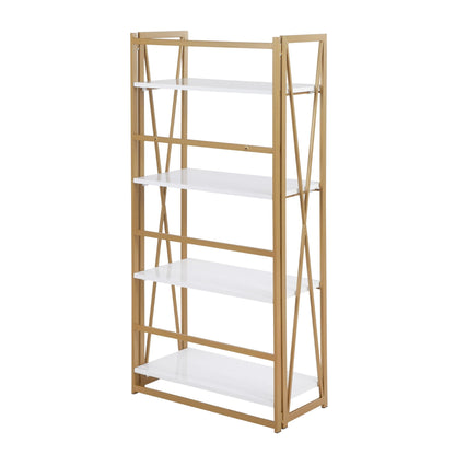 Folia Contemporary Bookcase in Gold Metal, Black and White Wood