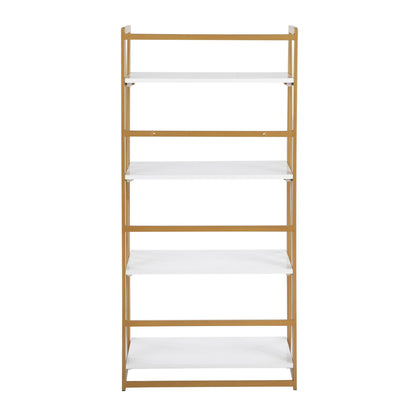 Folia Contemporary Bookcase in Gold Metal, Black and White Wood