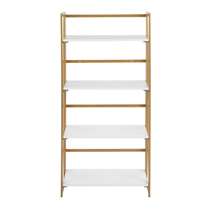 Folia Contemporary Bookcase in Gold Metal, Black and White Wood