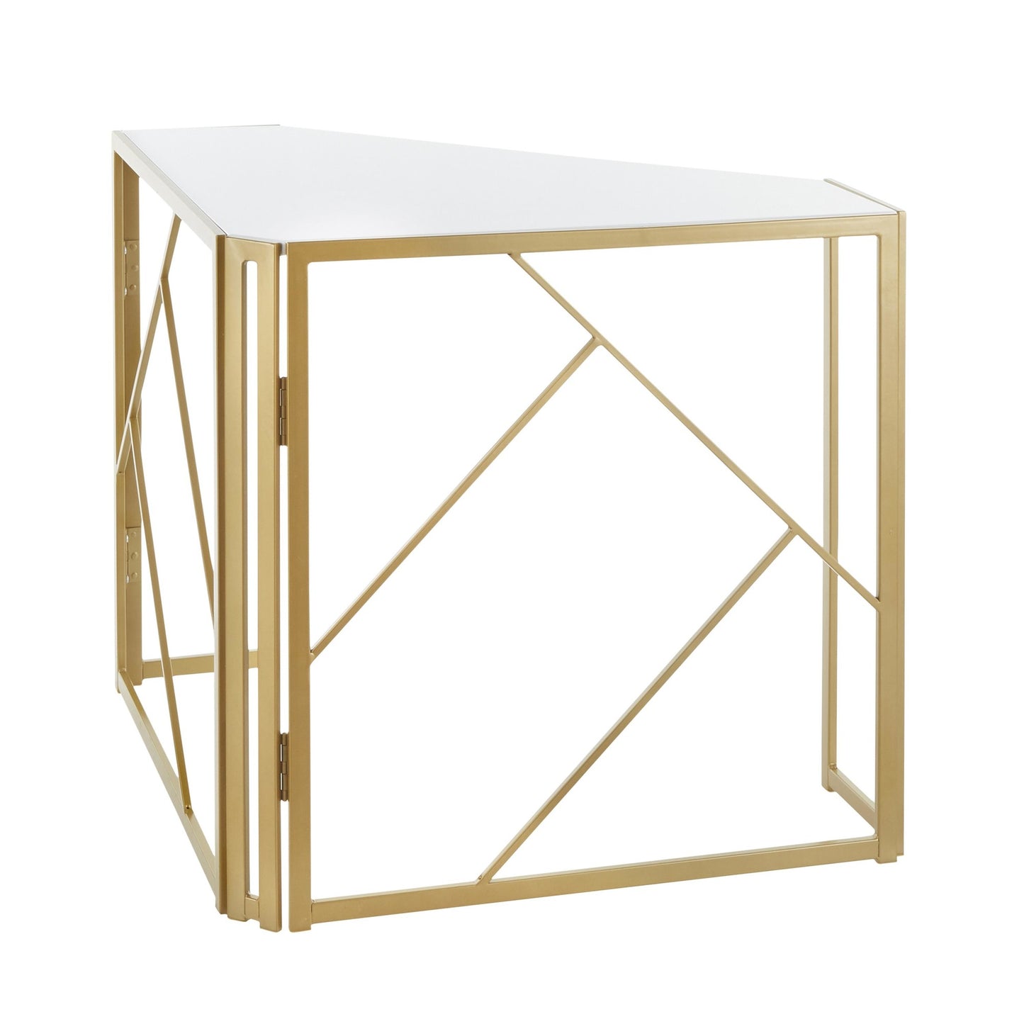 Folia Contemporary Corner Desk in Gold Metal and White Wood