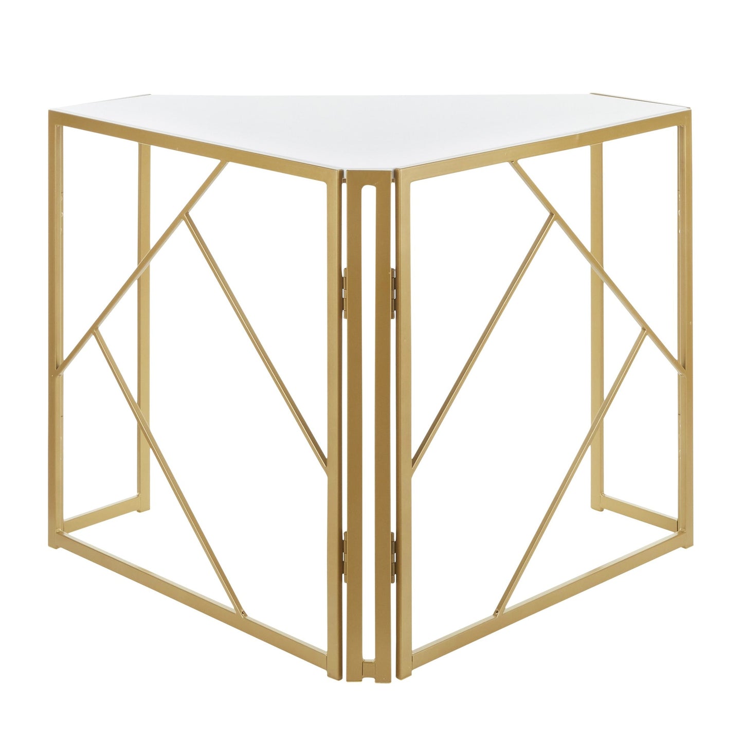 Folia Contemporary Corner Desk in Gold Metal and White Wood