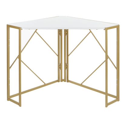 Folia Contemporary Corner Desk in Gold Metal and White Wood