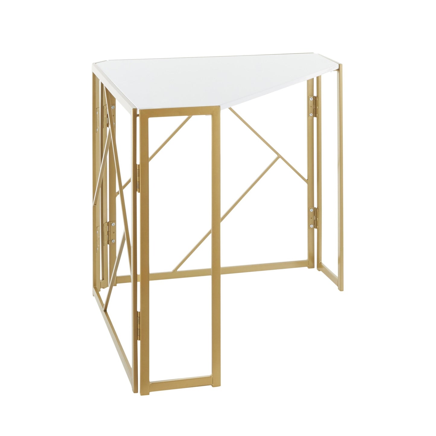 Folia Contemporary Corner Desk in Gold Metal and White Wood