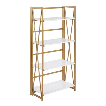 Folia Contemporary Bookcase in Gold Metal, Black and White Wood