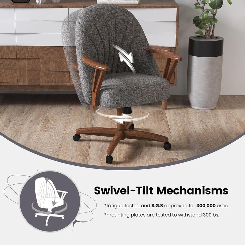 Chromcraft ZIP Ship CM127 Casual Dining Chair Caster Swivel Tilt Fabric Dinning Chair in Chestnut Finish