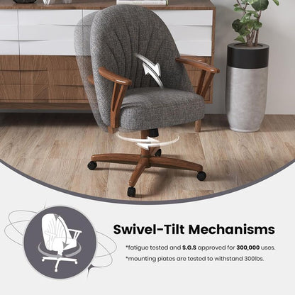 Chromcraft ZIP Ship CM127 Casual Dining Chair Caster Swivel Tilt Fabric Dinning Chair in Chestnut Finish