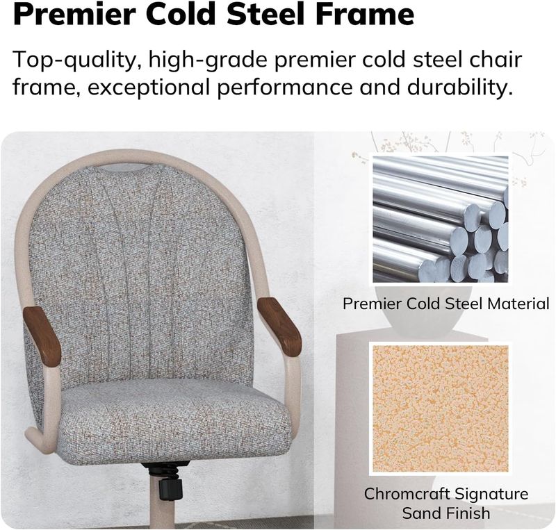Chromcraft Douglas D7775 Casual Dining Chair Caster Swivel Tilt Fabric Dinning Chair in Walnut Wood and Texture Bronze Metal Finish