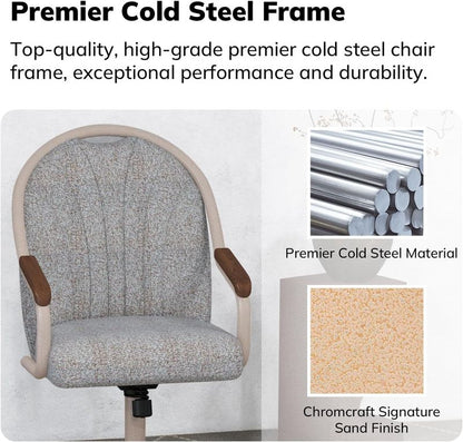 Chromcraft Douglas D7775 Casual Dining Chair Caster Swivel Tilt Fabric Dinning Chair in Walnut Wood and Texture Bronze Metal Finish