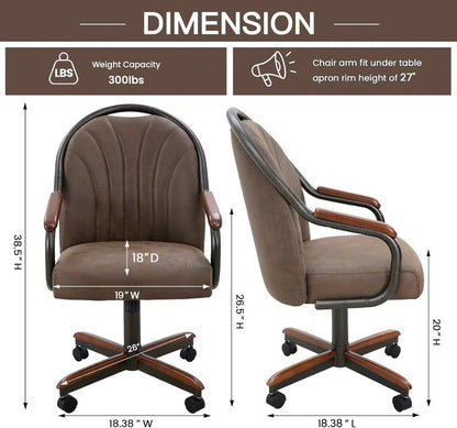 Chromcraft Douglas D7775 Casual Dining Chair Caster Swivel Tilt Fabric Dinning Chair in Walnut Wood and Texture Bronze Metal Finish (Mocha Fabric)