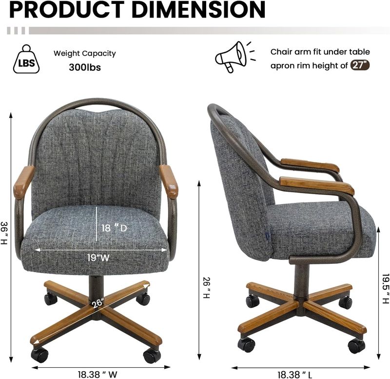 Chromcraft ZIP Ship CM188 Casual Dining Chair Caster Swivel Tilt Fabric Dinning Chair in Chestnut & Texture Bronze Finish