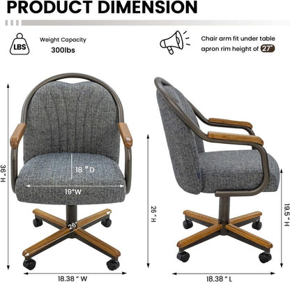 Chromcraft ZIP Ship CM188 Casual Dining Chair Caster Swivel Tilt Fabric Dinning Chair in Chestnut & Texture Bronze Finish