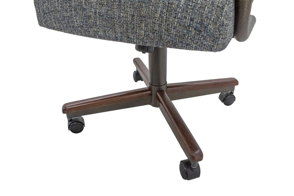 Chromcraft ZIP Ship CM188 Casual Dining Chair Caster Swivel Tilt Fabric Dinning Chair in Walnut & Texture Bronze Finish