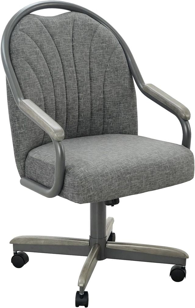 Chromcraft Douglas D7775 Casual Dining Chair Caster Swivel Tilt Fabric Dinning Chair in Seagray Wood and Gray Metal Finish
