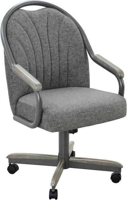 Chromcraft Douglas D7775 Casual Dining Chair Caster Swivel Tilt Fabric Dinning Chair in Seagray Wood and Gray Metal Finish