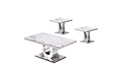 Classic Set: Marble Top Coffee Table and End table(s) with Stainless Steel Base