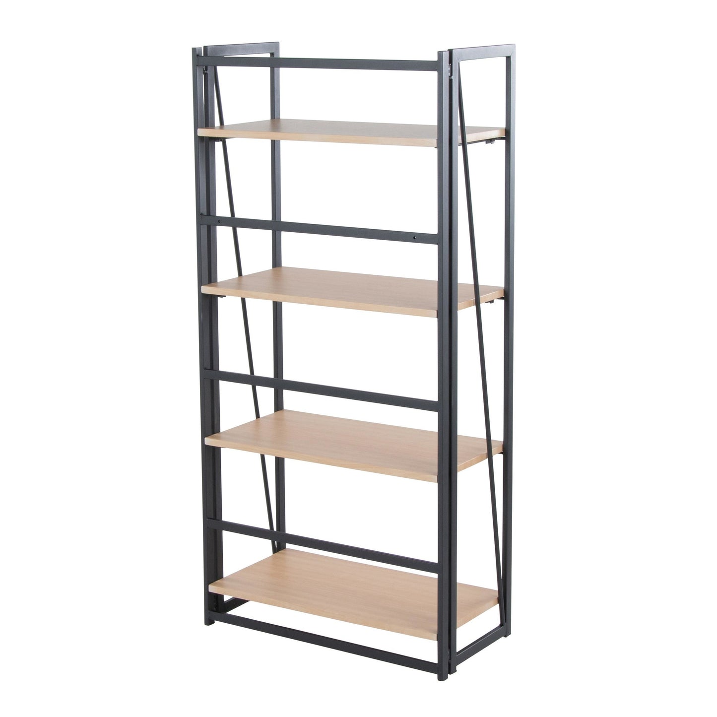 Dakota Contemporary Bookcase in Black Painted Metal and Natural Wood