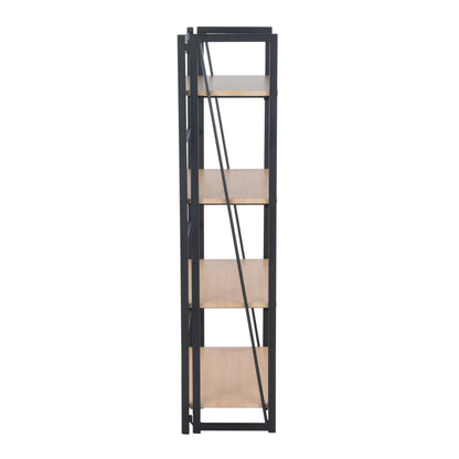 Dakota Contemporary Bookcase in Black Painted Metal and Natural Wood