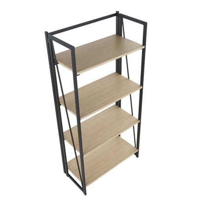 Dakota Contemporary Bookcase in Black Painted Metal and Natural Wood