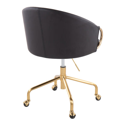 Claire Contemporary/Glam Task Chair in Gold Metal and Black Faux Leather