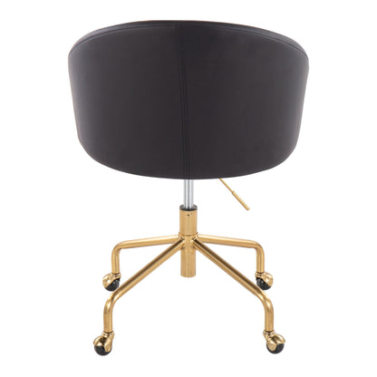 Claire Contemporary/Glam Task Chair in Gold Metal and Black Faux Leather