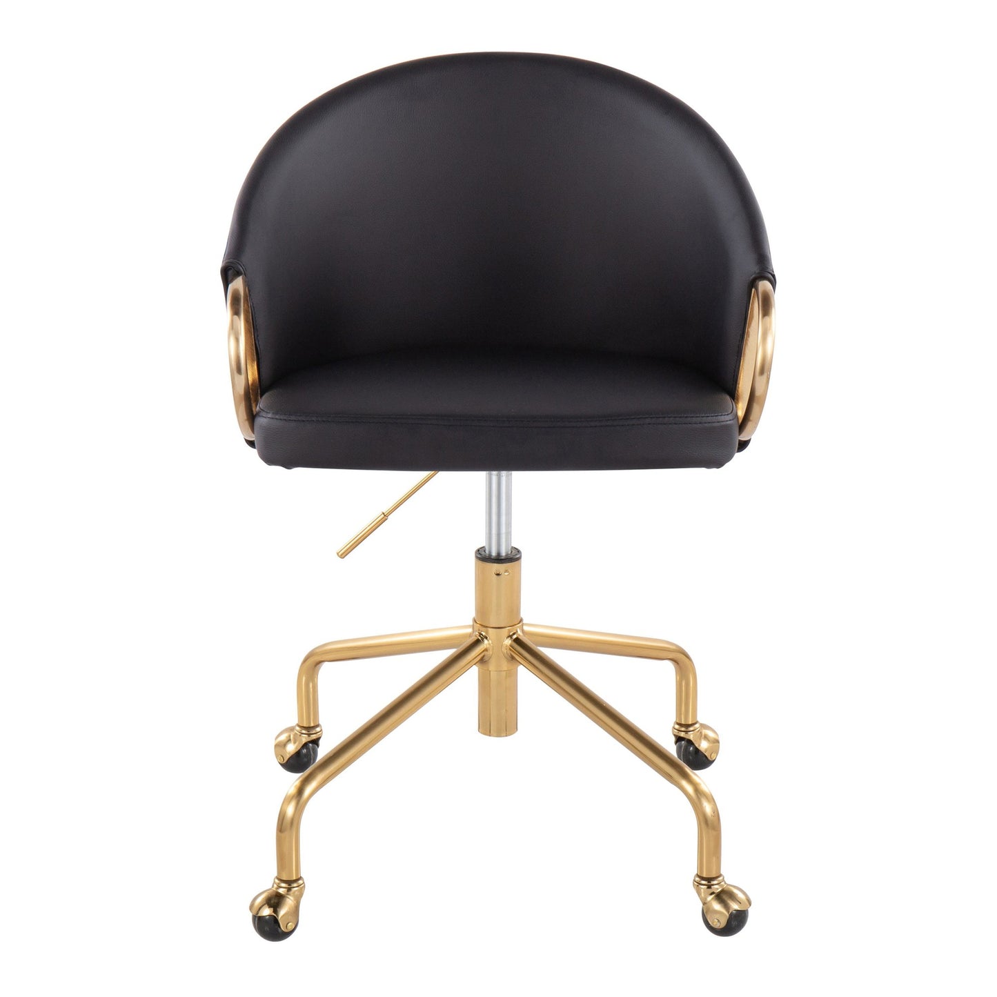 Claire Contemporary/Glam Task Chair in Gold Metal and Black Faux Leather