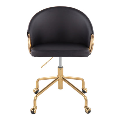 Claire Contemporary/Glam Task Chair in Gold Metal and Black Faux Leather