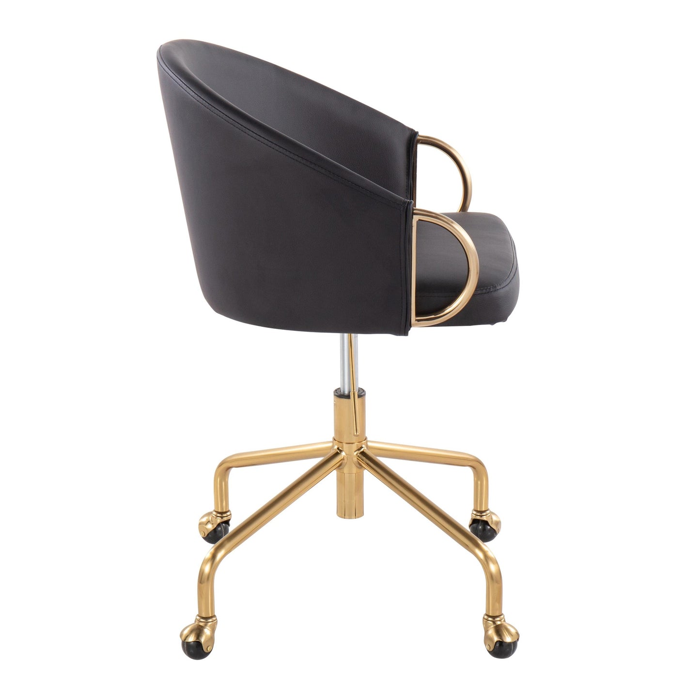 Claire Contemporary/Glam Task Chair in Gold Metal and Black Faux Leather