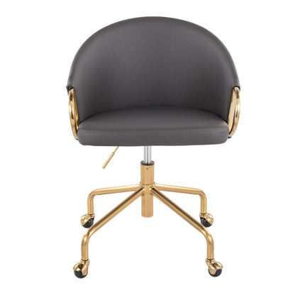 Claire Contemporary/Glam Task Chair in Gold Metal and Black Faux Leather