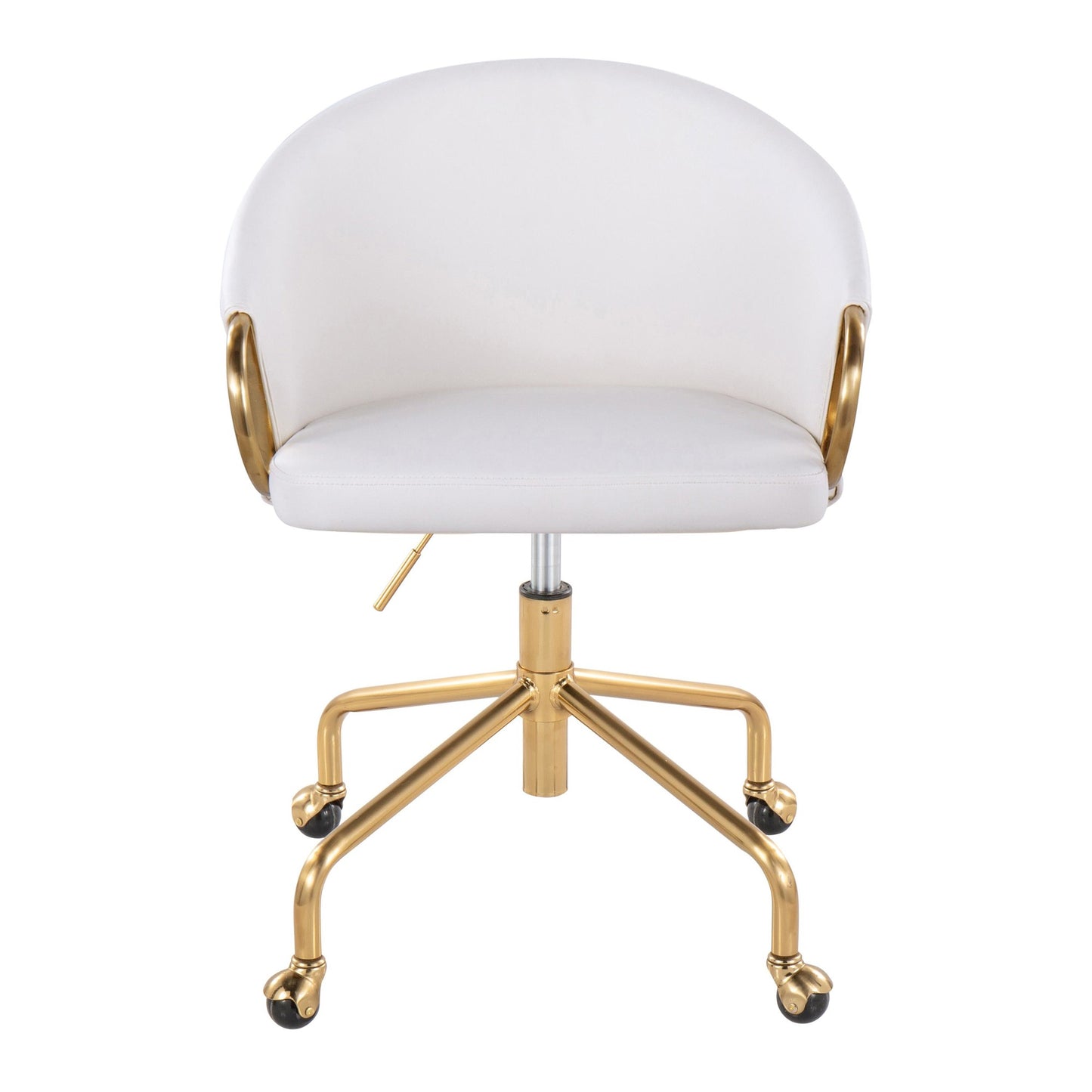 Claire Contemporary/Glam Task Chair in Gold Metal and Black Faux Leather