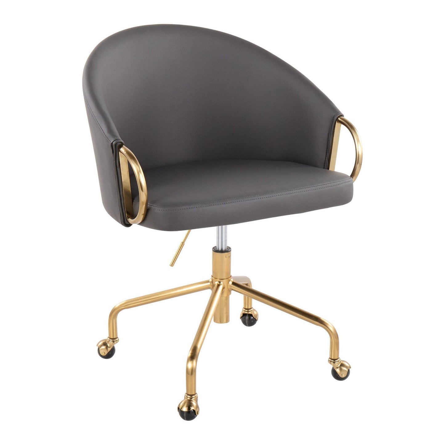 Claire Contemporary/Glam Task Chair in Gold Metal and Black Faux Leather