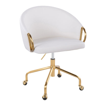 Claire Contemporary/Glam Task Chair in Gold Metal and Black Faux Leather