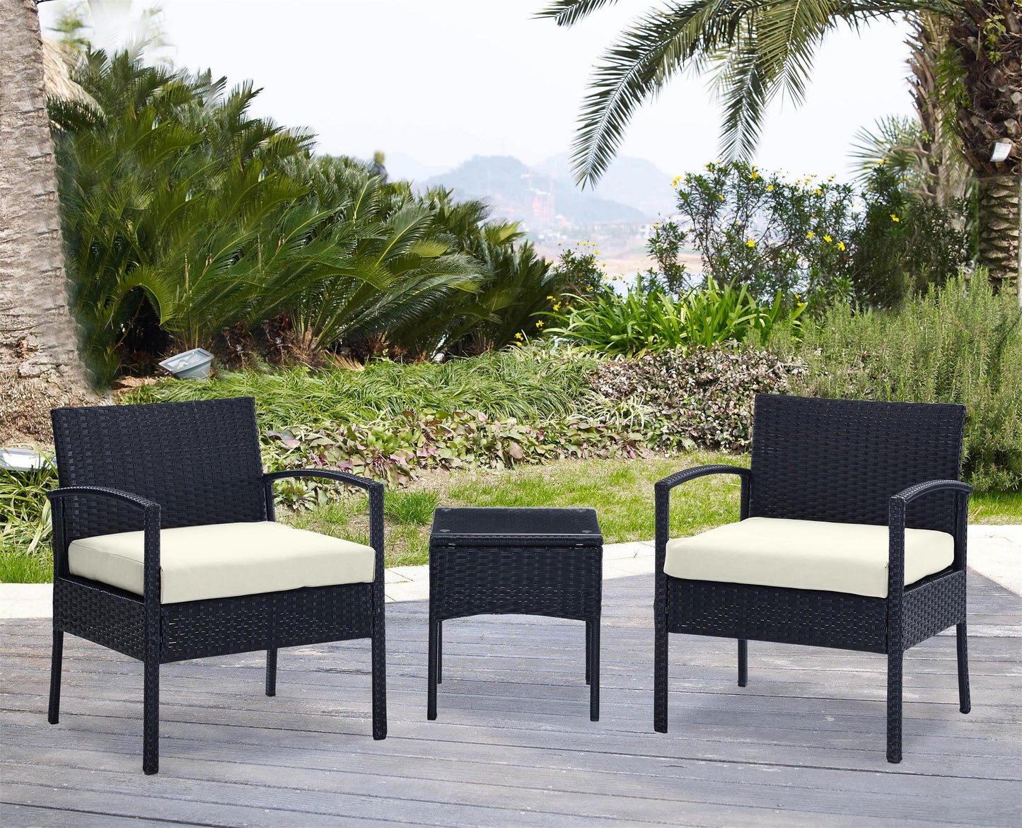 Manhattan Comfort 3-Piece Noli Patio 2- Person Seating Group with End Table